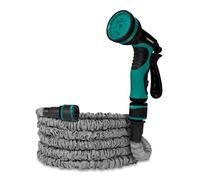 VONROC Tuyau Flexible 10m - Support Mural, Buse Réglable, Raccords Avec & Sans Arrêt d'Eau - Tuyau Extensible Compact, Léger & Jet Puissant