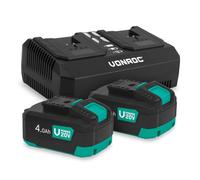 VONROC VPower 20V Kit de Démarrage - 2 Batteries 4.0Ah + Chargeur Double Rapide | Compatible Multi-Outils | Idéal pour Travaux Longue Durée | Lithium-ION Haute Performance