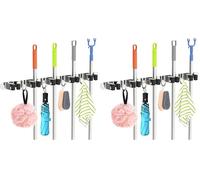 Vonsera Accroche Balai Mural, Support Balai pour Balais Avec 5 Supports et 4 Crochets à Clouer Avec Percage ou Adhésif San Percage pour la Cuisine, le Garage, le Jardin, Argent (Lot de 2)