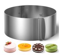 Vonsera Cercle à Pâtisserie Réglable 16-30cm Moule, Cercle a Tarte Moules à Pâtisserie Pouces en Acier Inoxydable avec Échelle Visuelle pour Tarte Gâteau Anneau à Tarte Genoise, 8cm Hauteur