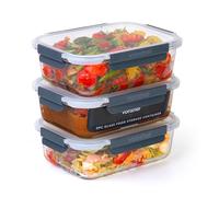 VonShef Boîtes Alimentaires en Verre- Lot de 3 Boîtes Repas 1500ml, Couvercles Hermétiques et Sans BPA, Idéales pour Meal Prep, Empilables, Compatibles Micro-ondes, Four, Congélateur et Lave-vaisselle