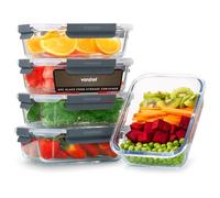 VonShef Boîtes Alimentaires en Verre- Lot de 5 Boîtes Repas 1 L, Couvercles Hermétiques et Sans BPA, Idéales pour Meal Prep, Empilables, Compatibles Micro-ondes, Four, Congélateur et Lave-vaisselle