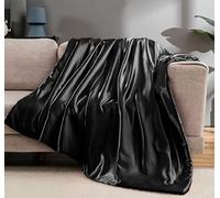 Vonty Jeté de lit en Satin, rafraîchissant et Soyeux, Infroissable, Tricot torsadé, Grande Taille pour canapé, lit, extérieur - 228,6 x 228,6 cm - Noir