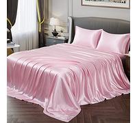Vonty Parure de lit en Satin Rose pour lit Simple XL, 1 Drap-Housse à Poche Profonde + 1 Drap Plat + 1 taie d'oreiller