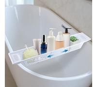 VonVVer Plateau de baignoire extensible 80 x 15 x 10 cm - Plateau de baignoire en plastique blanc pour baignoire, plateau de baignoire, plateau de baignoire, plateau de baignoire