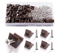 VooGenzek 100 Pièces Cales de Réparation de Tiroir, Cales en Plastique pour Meuble Tiroir, Fixation Etagere Armoire Fond de Tiroir Réparer Les Cales, avec 100 Pièces Vis, 14 * 13 * 9.3mm (Brun)