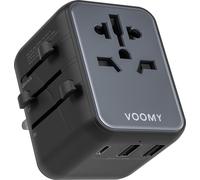 VOOMY Adaptateur de voyage 4 en 1 - Pour 200+ pays - Adaptateur de voyage universel avec 3 ports USB - 1x USB-C & 2x USB-A - Prise mondiale compacte avec fonction de charge USB 12W - Space Grey/Bleu