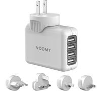 VOOMY Adaptateur de voyage Monde 4 en 1 - Prise mondiale modulaire pour 170+ pays - 4 ports USB - Compact & sûr - Adaptateur universel - Blanc
