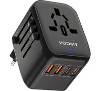 VOOMY Adaptateur de voyage Monde 5 en 1 - Pour 170+ pays - Adaptateur de voyage universel avec 4 ports USB - 2x USB-C 20W et 2x USB-A - Prise mondiale compacte - 2000W - Noir
