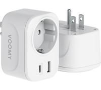 VOOMY Adaptateur de voyage USA - Prise de type B pour l'Amérique, le Canada, le Japon, le Mexique - 1 USB-C et 1 USB-A - Compact et sûr - Adaptateur mondial 50+ pays - Blanc