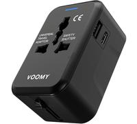 VOOMY Adaptateur Universel de Voyage, Adaptateur Prise Universelle pour 150+ Pays, International Prise Universelle avec 2 USB, Adapteur Voyage pour USA UK Australie Japon Italie Chine