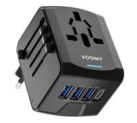 VOOMY Adaptateur Universel de Voyage pour 170+ Pays, International Prise Universelle avec 3 USB-A et 1 USB-C, Adapteur Voyage pour USA UK Australie Japon Italie Chine