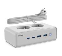 VOOMY Multiprise avec Interrupteur & USB-C 20W Rapide, 2 USB-C, 2 USB-A, 2 Prises Secteur, Rallonge Electrique 2m, Multiprise parafoudre et surtension (Blanc, 20W)