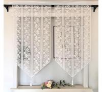 Vordesack Panneaux Jacquard - Rideau court avec pompon, avec broderie, design floral, avec cordon, 2 unités (hauteur x largeur), 100 x 60 cm
