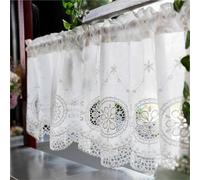 Vordesack Rideau brise-bise avec broderie en coton fleurs et bordure en dentelle style maison de campagne avec rideau à tringle 1 pièce Blanc HxL 70 x 150 cm