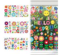 Vordpe 9 Feuilles de Décoration de Fenêtre de Printemps - Stickers Fenêtre Fleurs et Papillons Colorés - Autocollants Électrostatiques Repositionnables pour Vitres et Portes - Déco