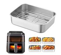 Vordpe Plaque à PâTisserie Avec éGouttoir, Cocotte En Acier Inoxydable Pour Friteuse Air Chaud, Kit D'Accessoires Pour Friteuse à Air Chaud, Plaque PâTisserie En MéTal Avec Grille