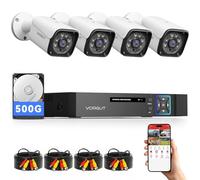VORGUT Système de caméra de sécurité filaire extérieur, 4 canaux 5 MP Lite AHD DVR avec disque dur 500 G, 4 caméras de vidéosurveillance filaires 5 MP, kit DVR de surveillance intérieur/extérieur avec