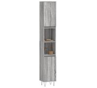 Vorpalize Armoire de salle de bain gris Sonoma - 30 x 30 x 190 cm - En bois - Avec 4 compartiments - Installation de porte flexible - Pieds en fer - Meuble de salle de bain pour salle de bain moderne