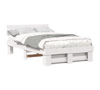 Vorpalize Cadre de lit avec tête de lit blanc 140 x 190 cm en pin massif, lit en bois durable avec sommier à lattes pour style chambre moderne, montage facile, convient pour une personne