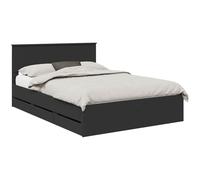 Vorpalize Cadre de lit noir 140 x 200 cm avec 6 tiroirs en bois de style moderne minimaliste Support stable pour cadre de lit avec sommier à lattes et espace de rangement caché pour chambre à coucher