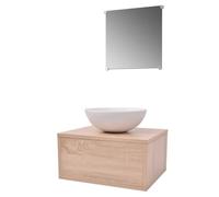 Vorpalize Ensemble de 3 meubles de salle de bain beige avec miroir et meuble bas en bois pour salle de bain moderne, vis de vidange et accessoires de montage, installation facile