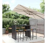 Vorpalize Ensemble de bar de jardin 7 pièces en polyrotin et bois d'acacia noir pour bar, meubles de bar, salon de balcon, table de bar robuste avec tabouret de bar