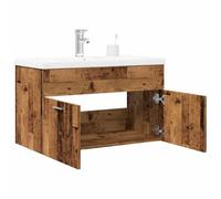 Vorpalize Ensemble de meubles de salle de bain 2 pièces aspect bois vieilli avec lavabo et support mural pour salle de bain moderne, matériaux en bois durable, avec meuble sous lavabo, espace de