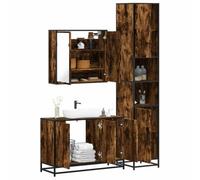 Vorpalize Ensemble de meubles de salle de bain 3 pièces en bois de chêne fumé avec armoire de salle de bain, meuble de lavabo et miroir de salle de bain pour meubles de salle de bain élégants