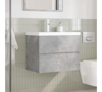 Vorpalize Ensemble de meubles de salle de bain avec lavabo gris béton - En bois - Pour couloir, salle de bain - Meuble sous lavabo - Montage mural - 2 pièces - Pour un rangement organisé