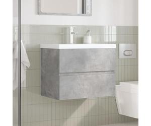 Vorpalize Ensemble de meubles de salle de bain avec lavabo gris béton - En bois - Pour couloir, salle de bain - Meuble sous lavabo - Montage mural - 2 pièces - Pour un rangement organisé