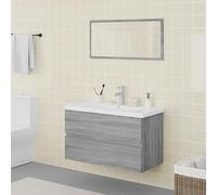 Vorpalize Ensemble de meubles de salle de bain en bois Sonoma gris avec meuble sous lavabo, montage mural, fonction trop-plein, miroir, robinet, vidange, idéal pour meubles de salle de bain et salle