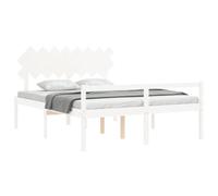 Vorpalize Lit pour personnes âgées avec tête de lit, 160 x 200 cm, blanc, cadre de lit en bois massif avec sommier à lattes et espace de rangement pour un sommeil confortable