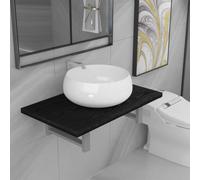 Vorpalize Lot de 2 meubles de salle de bain noirs avec étagère murale et lavabo en céramique pour salle de bain, buanderie et coiffeuse, meubles de salle de bain solides