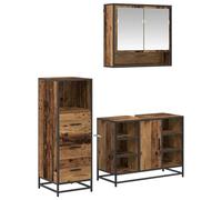 Vorpalize Lot de 3 meubles de salle de bain modernes en bois vieilli avec montage mural - 80 x 33 x 60 cm - Utilisation flexible pour les petites salles de bain avec beaucoup d'espace de rangement