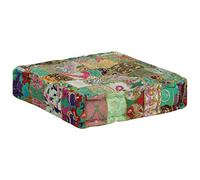 Vorpalize Patchwerk Pouf carré en coton fait à la main - 50 x 50 x 12 cm - Vert - Tabouret décoratif pour coiffeuse - Chaise pour chambre à coucher et salon - Confortable et confortable