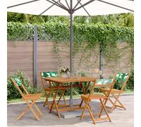Vorpalize Table de jardin 5 pièces - Salon de jardin en bois d'acacia - Tissu - Motif feuilles - Pour terrasse, balcon et meubles de jardin - Pliable - Salon d'extérieur - Banc de bière stable