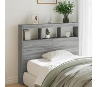 Vorpalize Tête de lit avec étagères gris Sonoma 120 x 17 x 102 cm pour cadre de lit, design moderne, matériau en bois durable, éclairage RVB, beaucoup d'espace de rangement, dossier, support mural