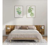 Vorpalize Tête de lit avec tables de chevet en bois de chêne fumé, montage mural, avec housse de tête de lit, matériau robuste, sur mesure pour cadre de lit, espace de rangement maximal