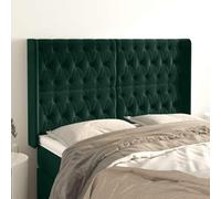 Vorpalize Tête de lit en velours avec oreilles - Vert foncé - 163 x 16 x 118/128 cm - Tête de lit réglable en hauteur avec pieds en bois solide - Housse douce - Coussin mural - Design moderne
