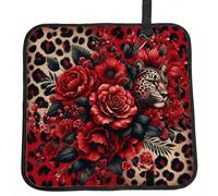 Vortithora Coussin de siège de stade pliable avec imprimé léopard sauvage et fleurs rouges - Petit tapis de camping pour camping, voyage, sports de plein air