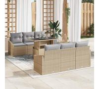 Vortrek Ensemble de canapé de jardin avec coussins, 7 pièces, beige et gris clair, en polyrotin, résistant aux intempéries et facile d'entretien, pour terrasse, balcon et salon d'extérieur