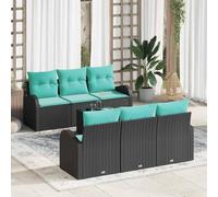 Vortrek Ensemble de canapé de jardin avec coussins, 7 pièces, noir, turquoise, polyrotin, résistant aux intempéries, mobilier de salon pour balcon, terrasse, jardin, détente, robuste, facile