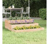 Vortrek Jardinière 78 x 78 x 27 cm en bois massif de pin avec marches d'escalier pour jardin, balcon, terrasse et intérieur - Résistant aux intempéries et résistant à l'hiver