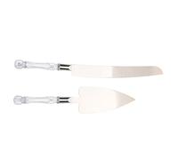 VOSAREA 2 Ensembles Service à Gâteaux et Tartes, Kit Couteau et Serveur, Acier Inoxydable et Acrylique, Argenté, Coupe Dentelée, pour Anniversaire et Anniversaire de Mariage