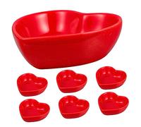 VOSAREA Assiette Coeur Pratiques et Résistants Micro-ondes Lot de 6 en Céramique Rouge Plats à Trempette Style pour Servir Sauces et Vinaigre