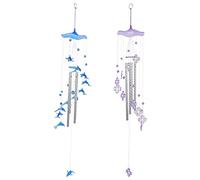 VOSAREA Carillons Éoliens Un Décor Sobre et Paisible Lot de 2 en Aluminium et Plastique pour Observer la Direction du Vent Bleu, Décorations Maison Élégantes