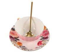 VOSAREA Ensemble de Tasse à Café en Porcelaine Osseuse 200ml avec Soucoupe Rose, Poignée Pratique et Design Élégant pour Maison et Restaurant