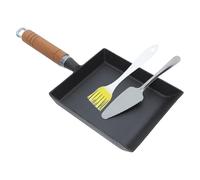VOSAREA Poêle en Fonte Rectangulaire Noire pour Omelette Japonaise Tamagoyaki Fond Plat et Poignée en Bois, Distribution Chaleur Cuisine Moderne et Gaz