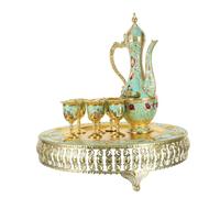 VOSAREA Service à Thé Marocain Vintage en Alliage de Zinc avec Pot à Eau et Coupes à Vin en Relief pour Sessions D'après-midi Élégantes et Présentation Stable
